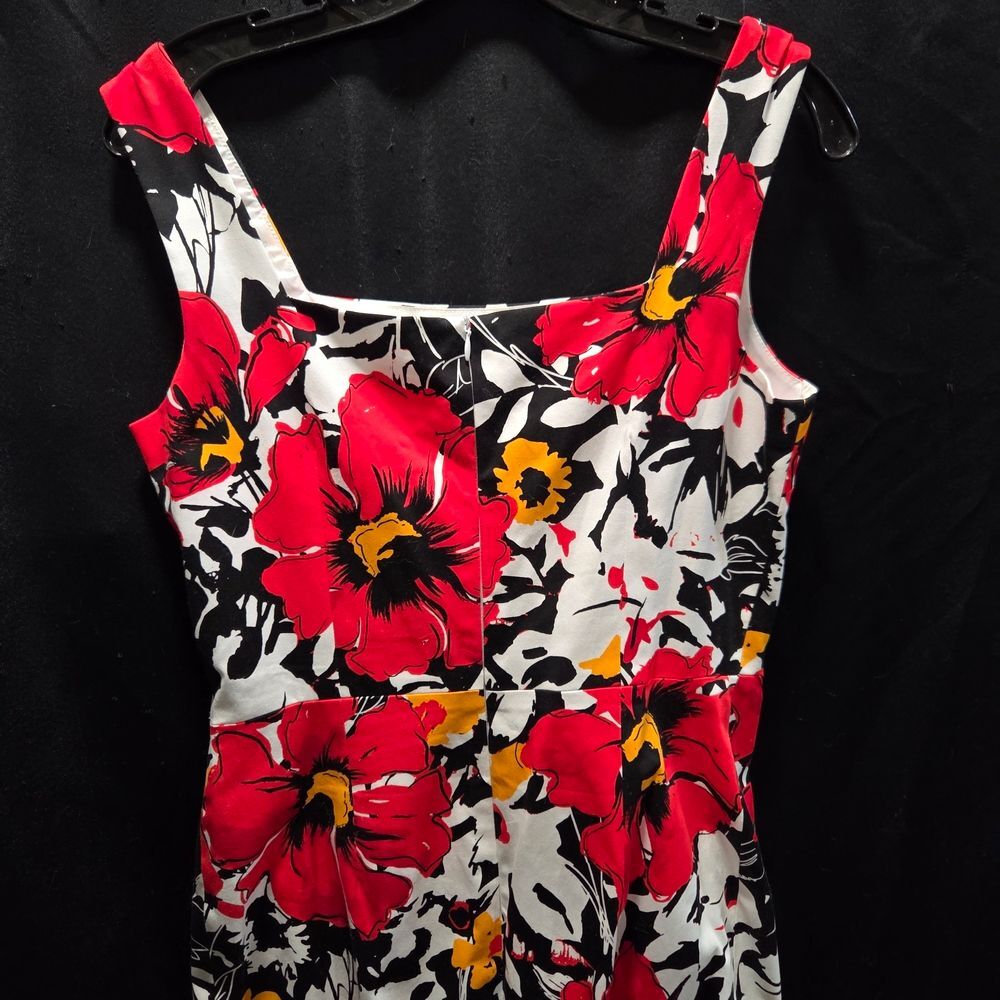 David Meister Dress 8 Red Floral Sheath Square Neck Cotton Blend EUC - Picture 9 of 13
